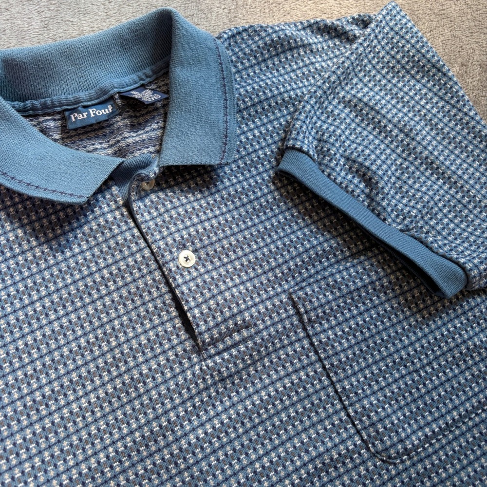 Vintage Par Four Golf Polo Shirt Men's XL Blue Made in USA Textured Short Sleeve